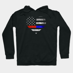 Thin Red Blue Line Heart - Police Officer - Firefighter Flag Hoodie